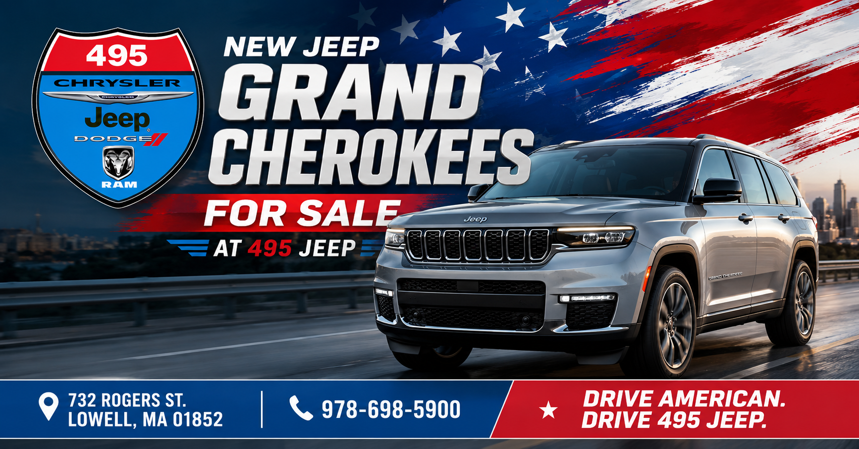 New Jeep Grand Cherokee for sale near me in Boston - Lowell, MA 495 Jeep logo