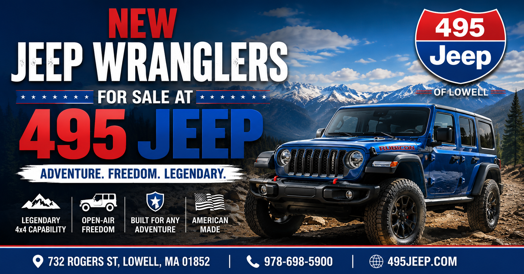 New Jeep Wranglers for sale near me in Boston - Lowell, MA 495 Jeep logo