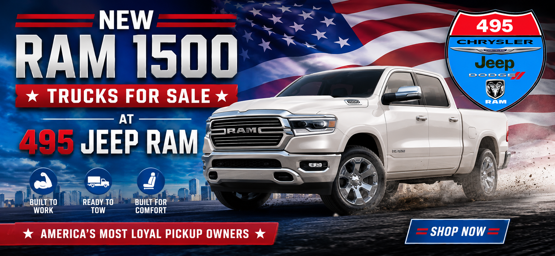 New RAM 1500 Truck for sale near me in Boston - Lowell, MA 495 Jeep logo