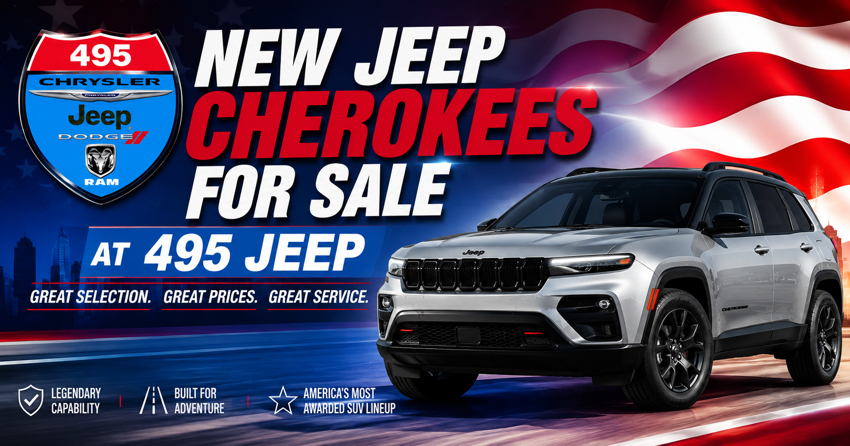 New Jeep Cherokee for sale near me in Boston - Lowell, MA 495 Jeep logo